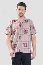 Xkind Light Maroon Embroidered Releaxed Fit Shirt | Grocsy