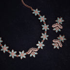 Tehzeeb Creations Sky Blue Colour Star Design Stone Studded Necklace With Earrings | Grocsy