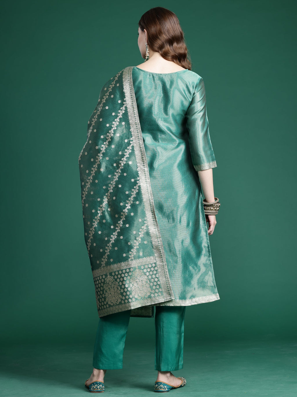 Indo Era Green Straight Kurta Trousers With Dupatta Set | Grocsy