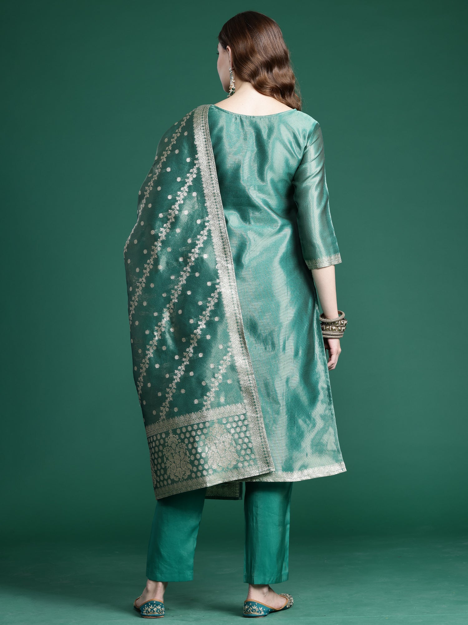 Indo Era Green Straight Kurta Trousers With Dupatta Set | Grocsy