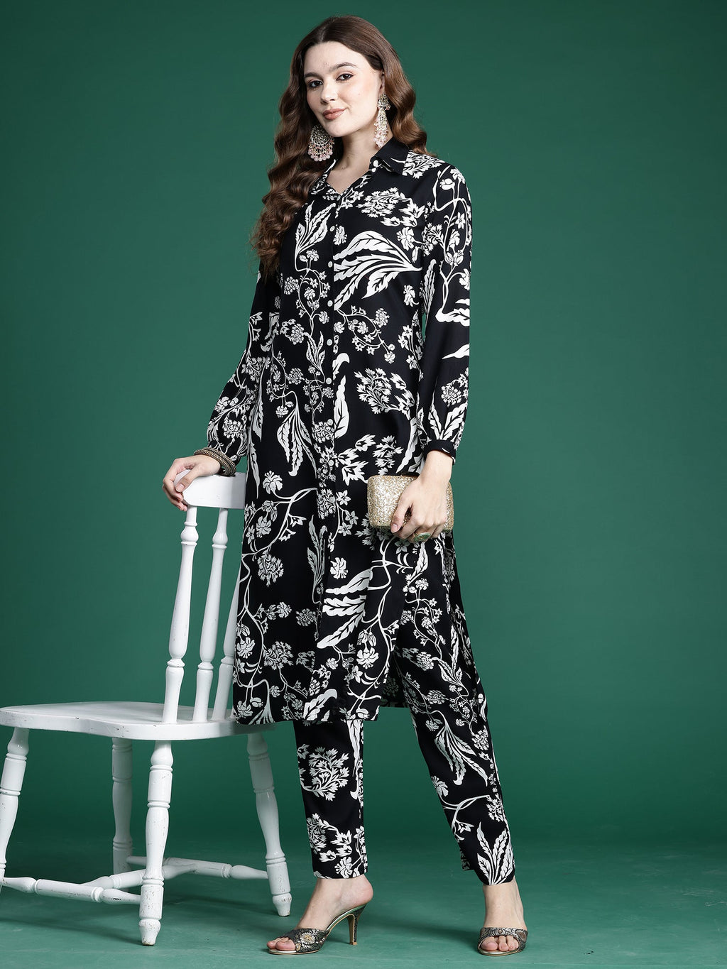 Indo Era Black Printed Straight Kurta Trousers Set | Grocsy