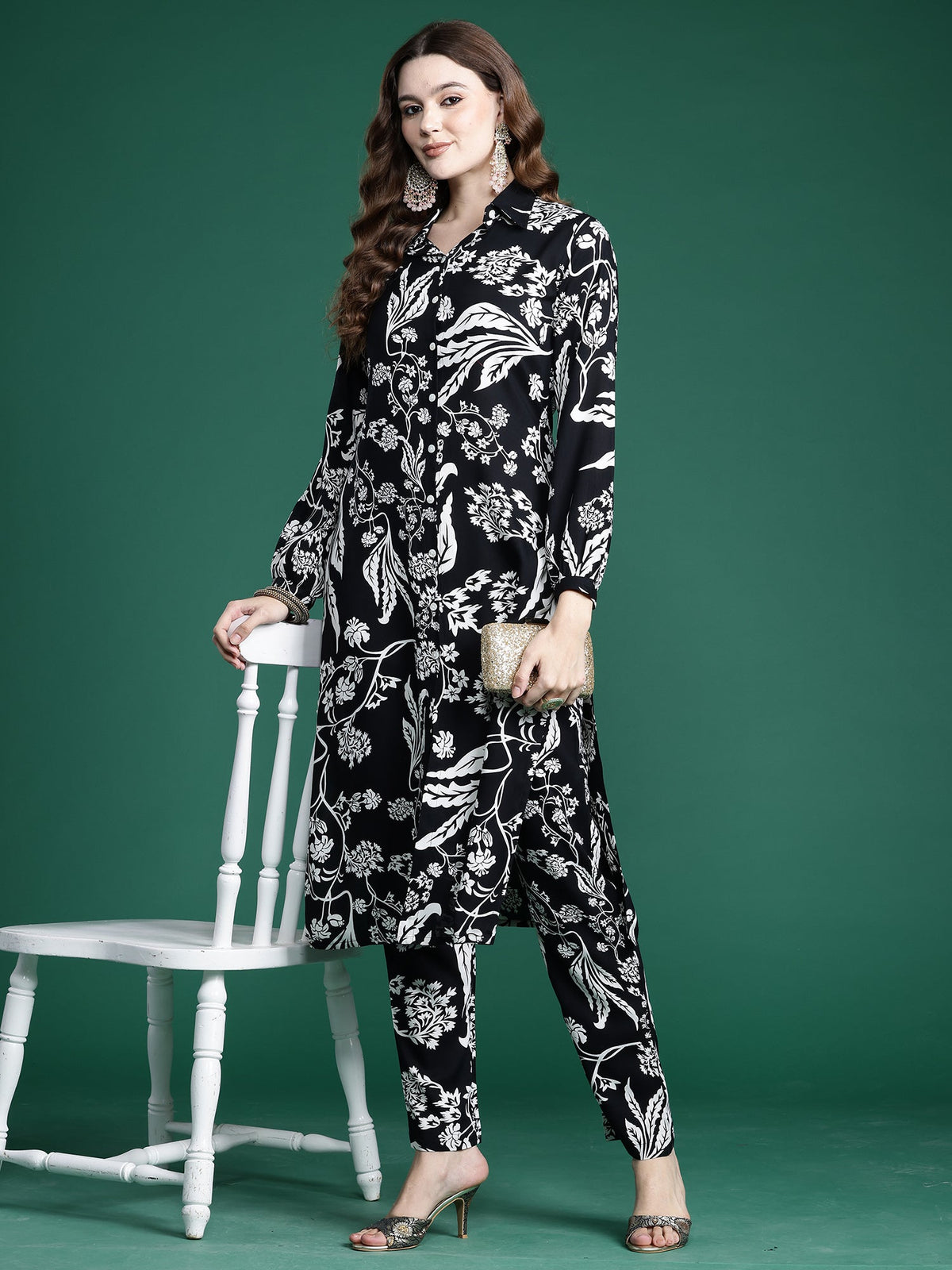 Indo Era Black Printed Straight Kurta Trousers Set | Grocsy