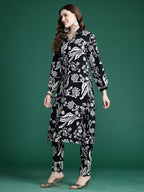 Indo Era Black Printed Straight Kurta Trousers Set | Grocsy
