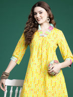 Indo Era Yellow Printed A-Line Kurta Trousers set | Grocsy