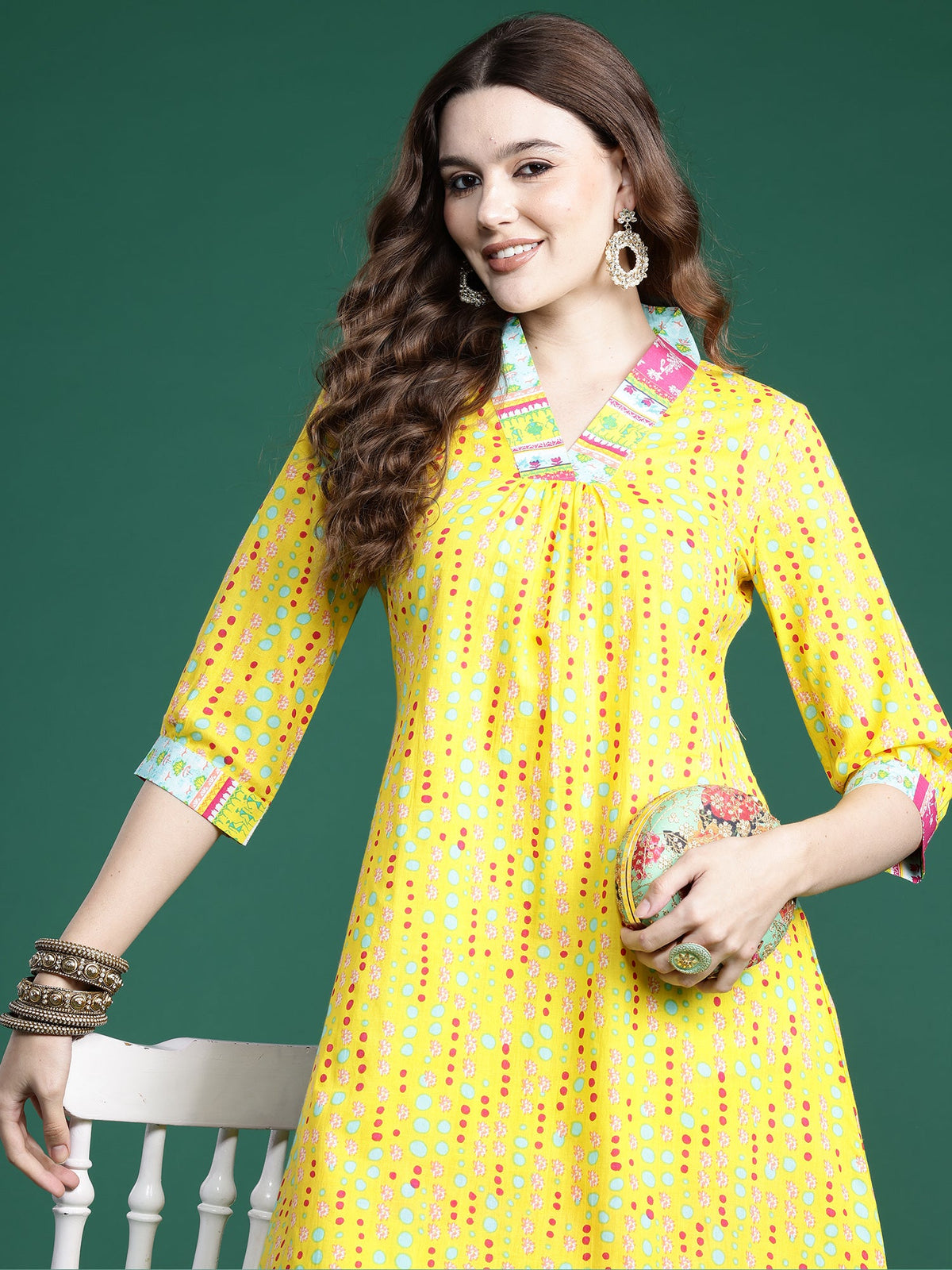 Indo Era Yellow Printed A-Line Kurta Trousers set | Grocsy