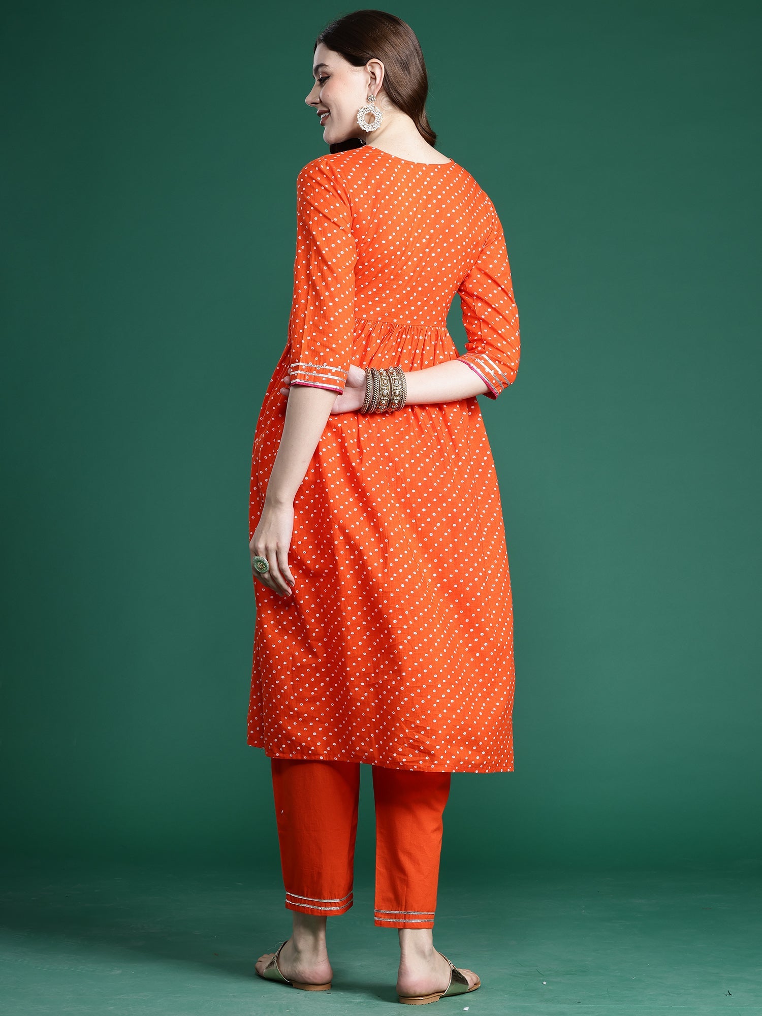 Indo Era Orange Embroidered A-Line Kurta Trousers set | Grocsy