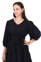 Jaitra Apparels Black Rayon Crepe Midi Dress | Grocsy