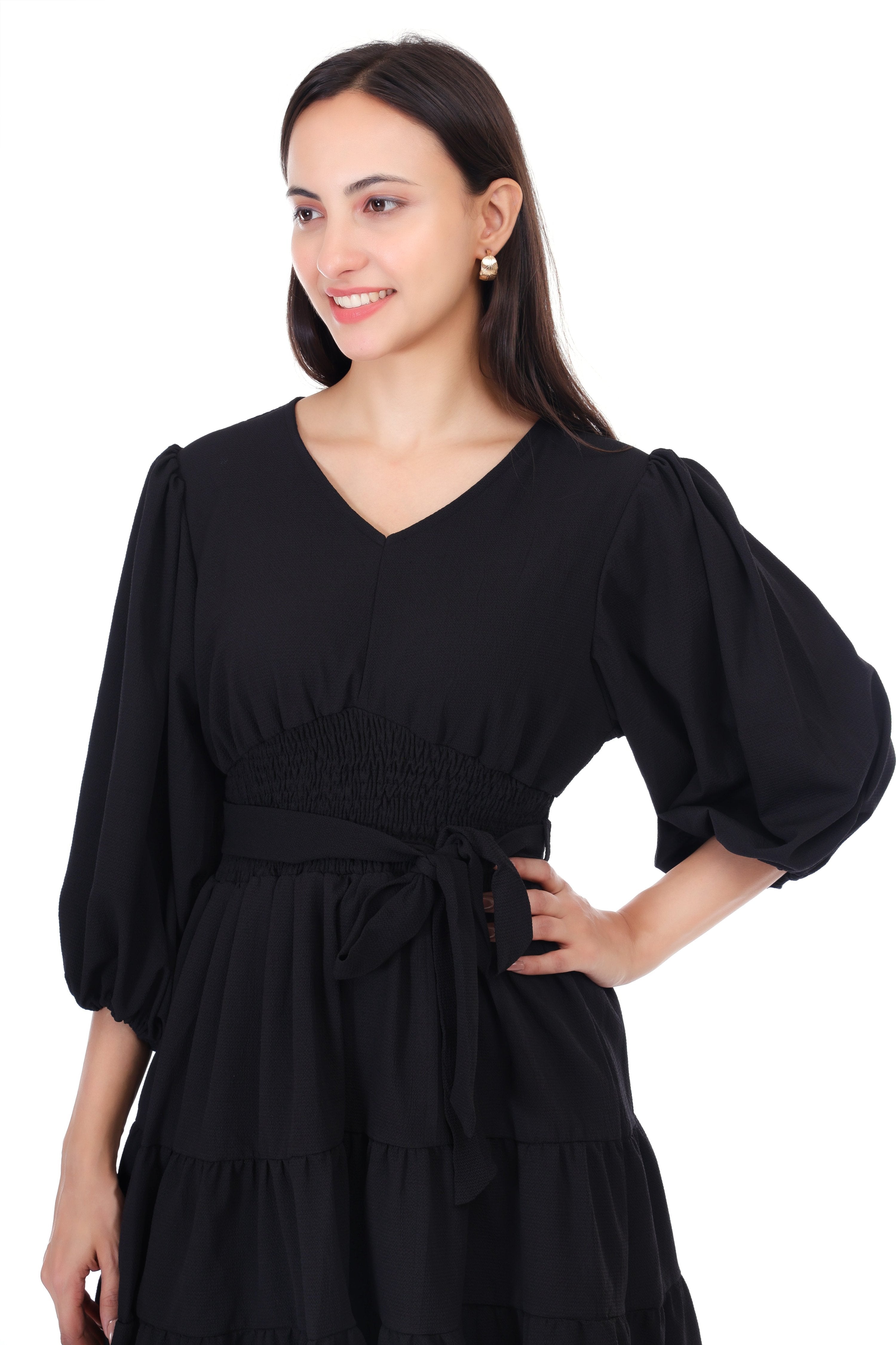 Jaitra Apparels Black Rayon Crepe Midi Dress | Grocsy
