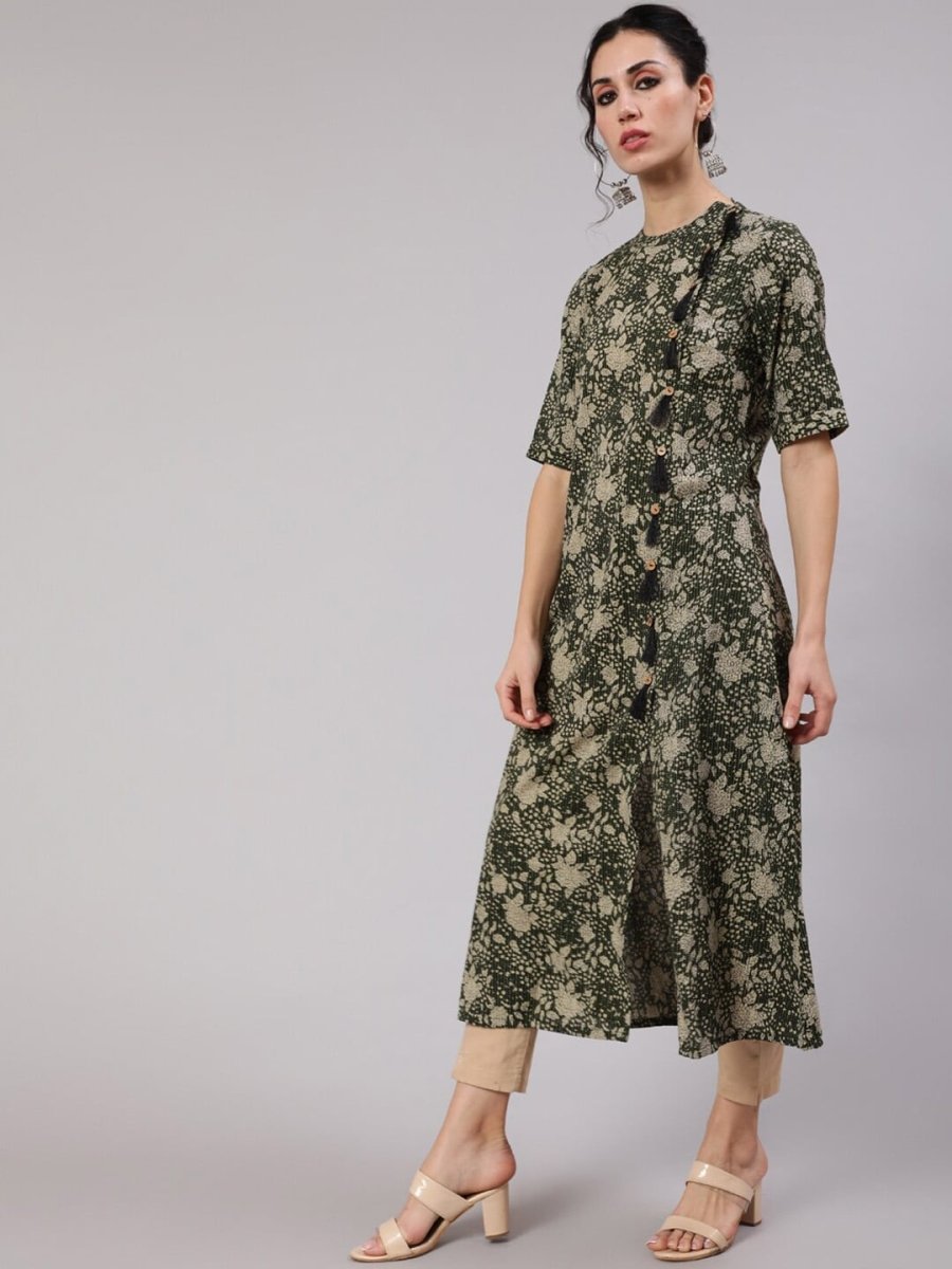 Aks Floral Printed Cotton A-Line Kurta | Grocsy