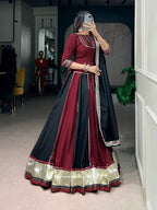 Lorenvalley Fashion Maroon Chinon Enhanced With Embossed Designer Lace And Real Mirror Lace Lehenga Choli With Dupatta | Grocsy