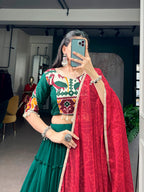 Lorenvalley Fashion Green Marble Plain Lehenga Choli With Dupatta | Grocsy