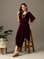 Myshka Women's Magenta Velvet Kurta Pant | Grocsy
