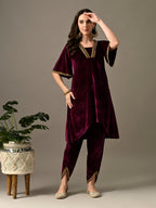 Myshka Women's Magenta Velvet Kurta Pant | Grocsy