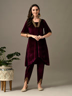 Myshka Women's Magenta Velvet Kurta Pant | Grocsy