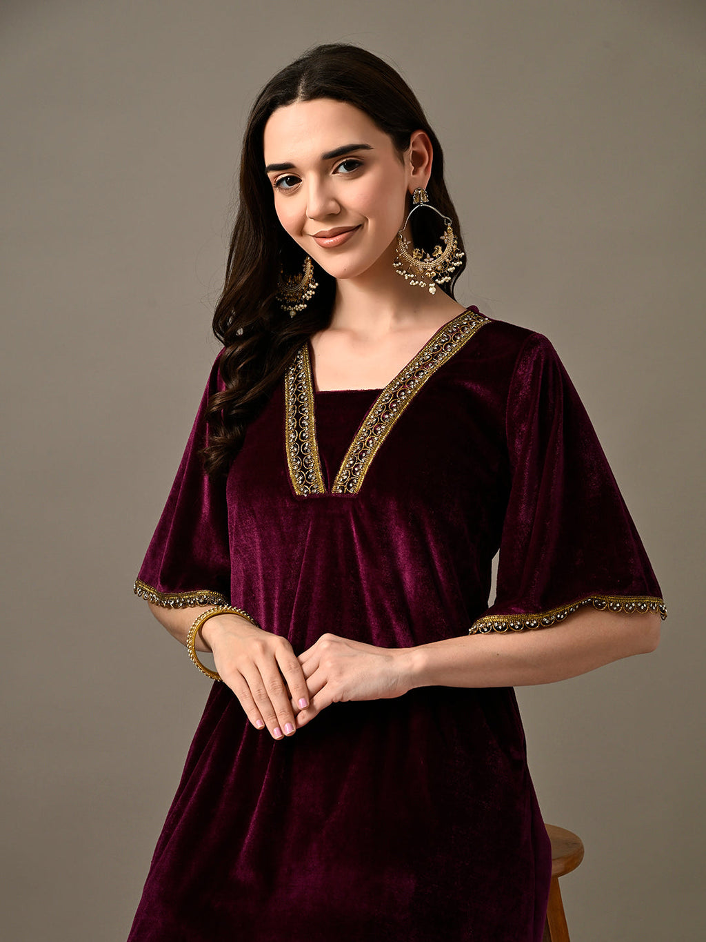 Myshka Women's Magenta Velvet Kurta Pant | Grocsy