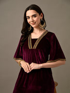 Myshka Women's Magenta Velvet Kurta Pant | Grocsy