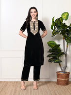 Myshka Women's Black Velvet Kurta Pant | Grocsy