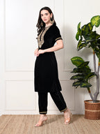 Myshka Women's Black Velvet Kurta Pant | Grocsy