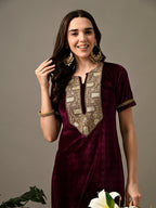 Myshka Women's Magenta Velvet Kurta Pant | Grocsy