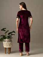 Myshka Women's Magenta Velvet Kurta Pant | Grocsy