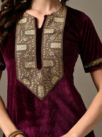 Myshka Women's Magenta Velvet Kurta Pant | Grocsy