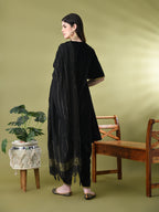 Myshka Women's Black Velvet Kurta Pant With Dupatta Set | Grocsy