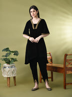 Myshka Women's Black Velvet Kurta Pant With Dupatta Set | Grocsy