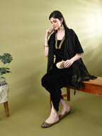 Myshka Women's Black Velvet Kurta Pant With Dupatta Set | Grocsy