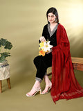 Myshka Women's Black Velvet Kurta Pant With Dupatta Set | Grocsy