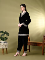 Myshka Women's Black Velvet Kurta Pant With Dupatta Set | Grocsy