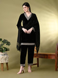 Myshka Women's Black Velvet Kurta Pant With Dupatta Set | Grocsy
