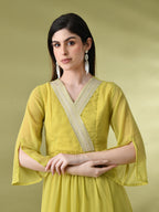 Myshka Women's Green Solid Georgette Dress | Grocsy