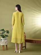 Myshka Women's Green Solid Georgette Dress | Grocsy