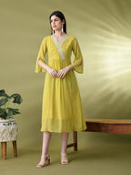 Myshka Women's Green Solid Georgette Dress | Grocsy