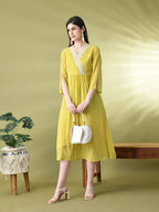 Myshka Women's Green Solid Georgette Dress | Grocsy