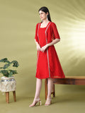 Myshka Women's Red Solid Georgette Dress | Grocsy