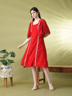 Myshka Women's Red Solid Georgette Dress | Grocsy