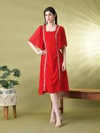 Myshka Women's Red Solid Georgette Dress | Grocsy