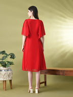 Myshka Women's Red Solid Georgette Dress | Grocsy