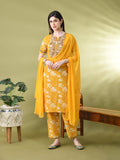 Myshka Women's Cotton Yellow Printed Kurta Set With Dupatta | Grocsy
