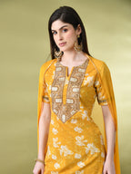 Myshka Women's Cotton Yellow Printed Kurta Set With Dupatta | Grocsy