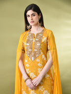 Myshka Women's Cotton Yellow Printed Kurta Set With Dupatta | Grocsy