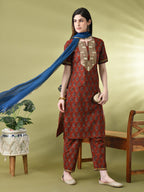 Myshka Women's Cotton Red Printed Kurta Set With Dupatta | Grocsy