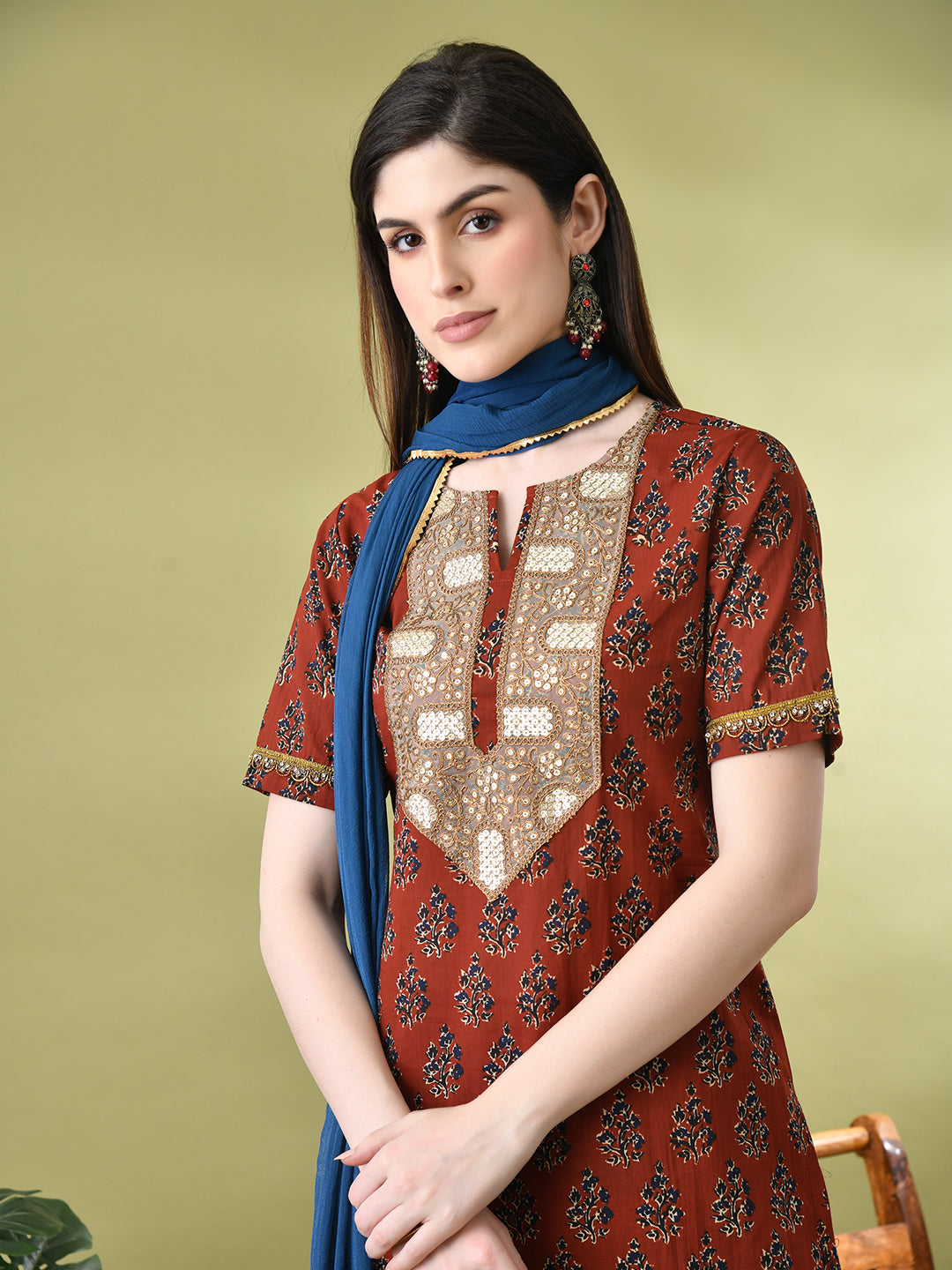 Myshka Women's Cotton Red Printed Kurta Set With Dupatta | Grocsy
