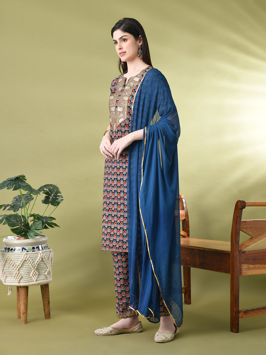 Myshka Women's Cotton Printed Kurta Set With Dupatta | Grocsy