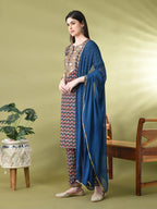 Myshka Women's Cotton Printed Kurta Set With Dupatta | Grocsy