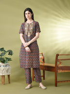 Myshka Women's Cotton Printed Kurta Set With Dupatta | Grocsy