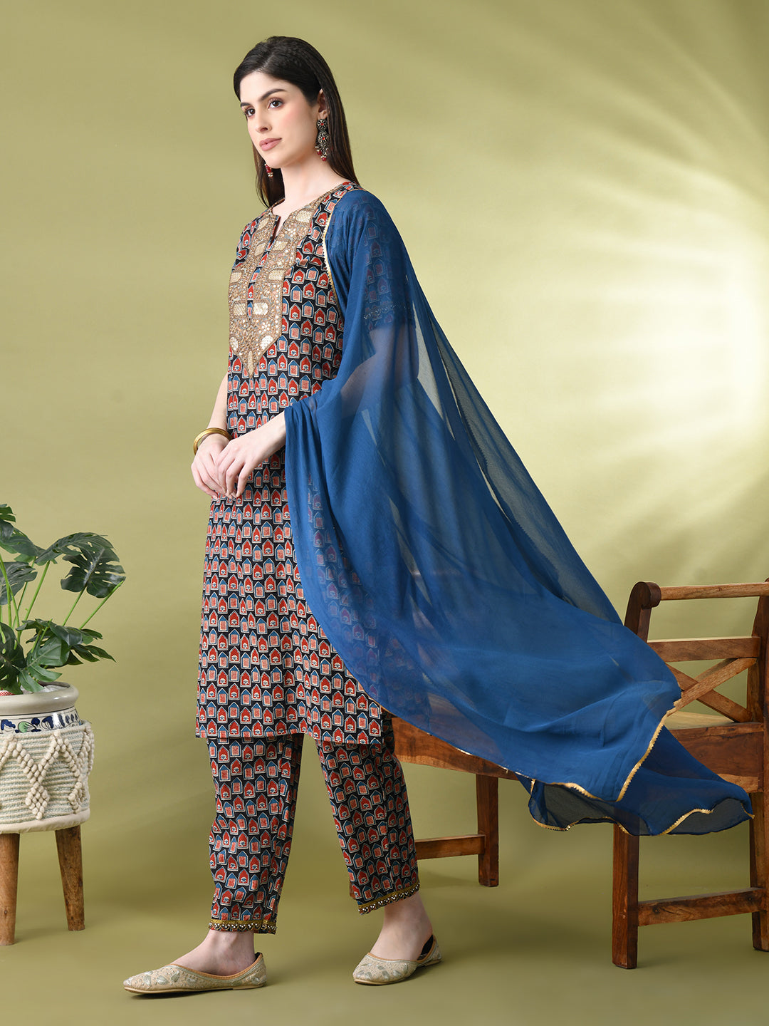 Myshka Women's Cotton Printed Kurta Set With Dupatta | Grocsy