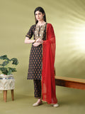 Myshka Women's Cotton Printed Kurta Set With Dupatta | Grocsy