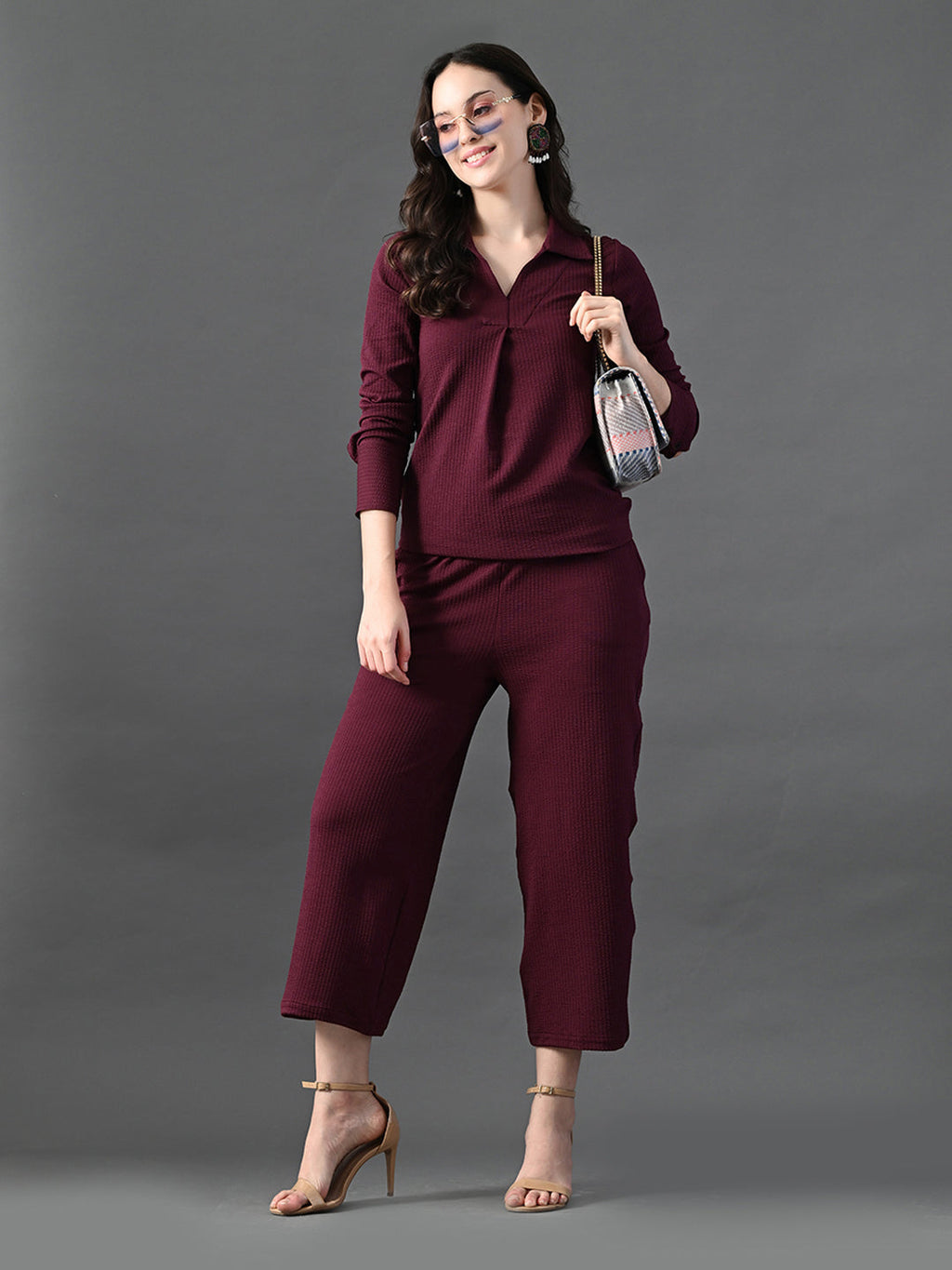 Myshka Women's Wine Everyday Lounge Set | Grocsy